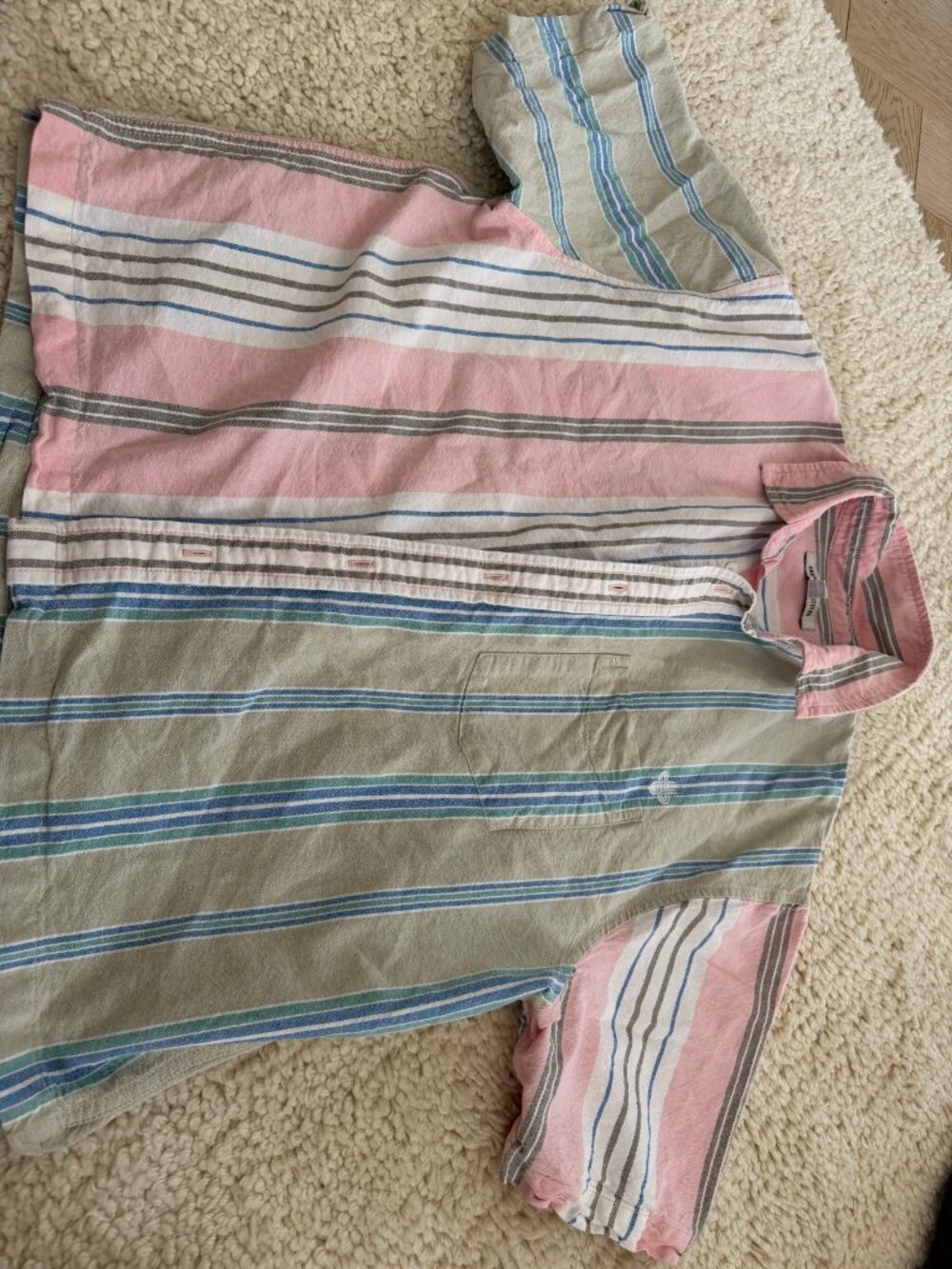 Urban Outfitters Striped Short Sleeve Button-Up Shirt Pink Multi | Sz S